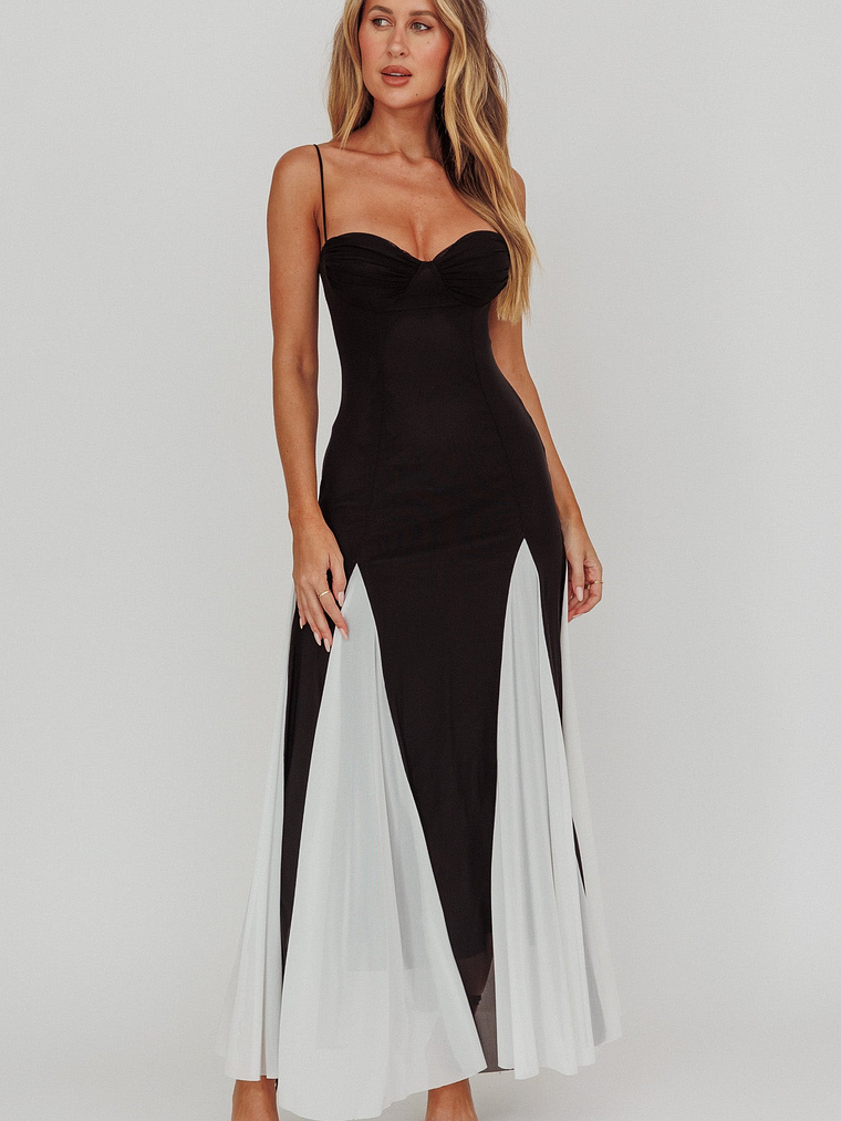 All Mine Godet Hem Maxi Dress Black 1