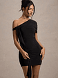 Alessio | Black One-Shoulder Mini Dress With Drape - thumbnail 3