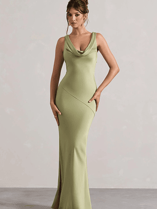 Alesso | Light Olive Satin Cowl-Neck Maxi Dress