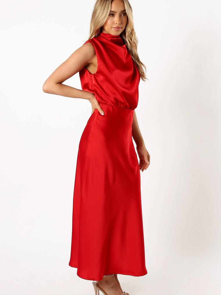 Anabelle Halter Neck Midi Dress - Red 3