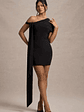 Alessio | Black One-Shoulder Mini Dress With Drape - thumbnail 4