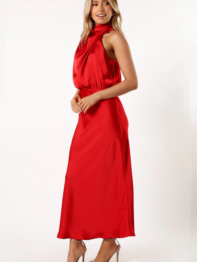 Anabelle Halter Neck Midi Dress - Red 4