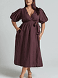 Amalie The Label - Franc Linen Puff Sleeve Wrap Midi Linen Dress - thumbnail 2