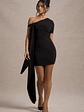 Alessio | Black One-Shoulder Mini Dress With Drape - thumbnail 6