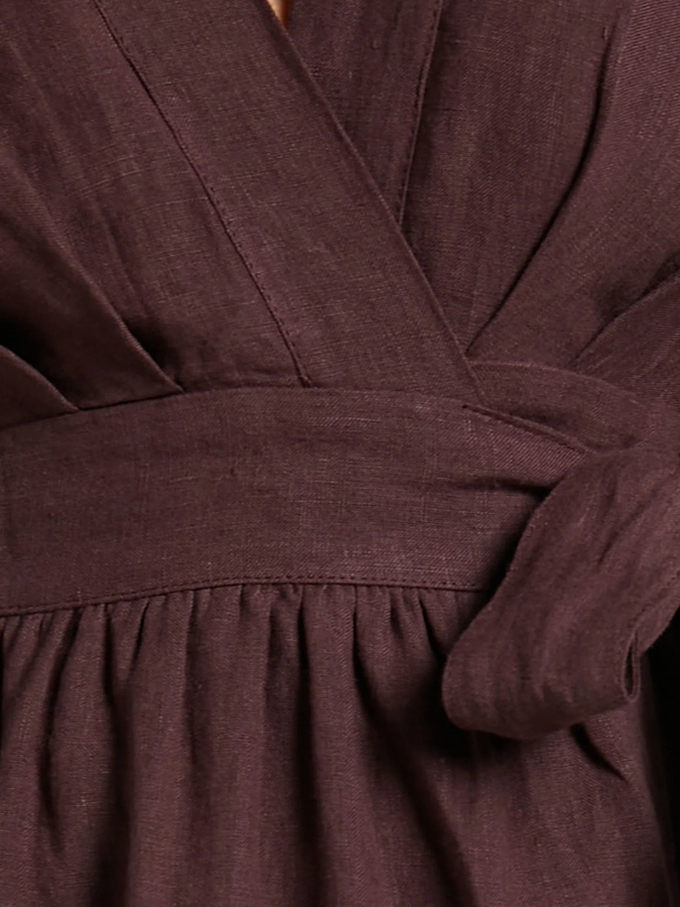 Amalie The Label - Franc Linen Puff Sleeve Wrap Midi Linen Dress 6