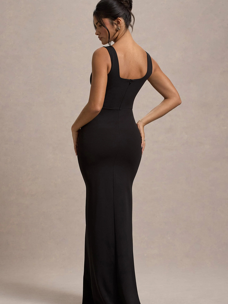 Ashburn | Black Strappy Sweetheart Split Maxi Dress 2