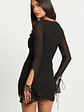 Alesya Mini Dress Ruffle Plunge Neck Long Sleeve Tie Detail Dress in Black - thumbnail 5