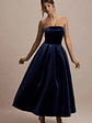 Addina | Navy Velvet Bandeau Skater Midi Dress - thumbnail 1