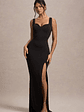 Ashburn | Black Strappy Sweetheart Split Maxi Dress - thumbnail 5