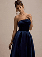Addina | Navy Velvet Bandeau Skater Midi Dress - thumbnail 3