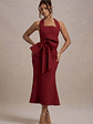 Aman | Berry Halter-Neck Midi Dress With Oversized Bow - thumbnail 1
