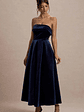 Addina | Navy Velvet Bandeau Skater Midi Dress - thumbnail 4