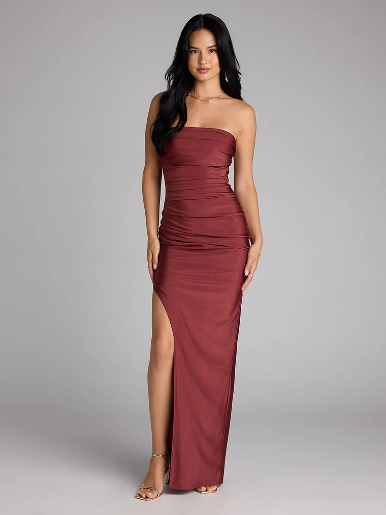 Anisley Strapless High Slit Column Formal Dress 27
