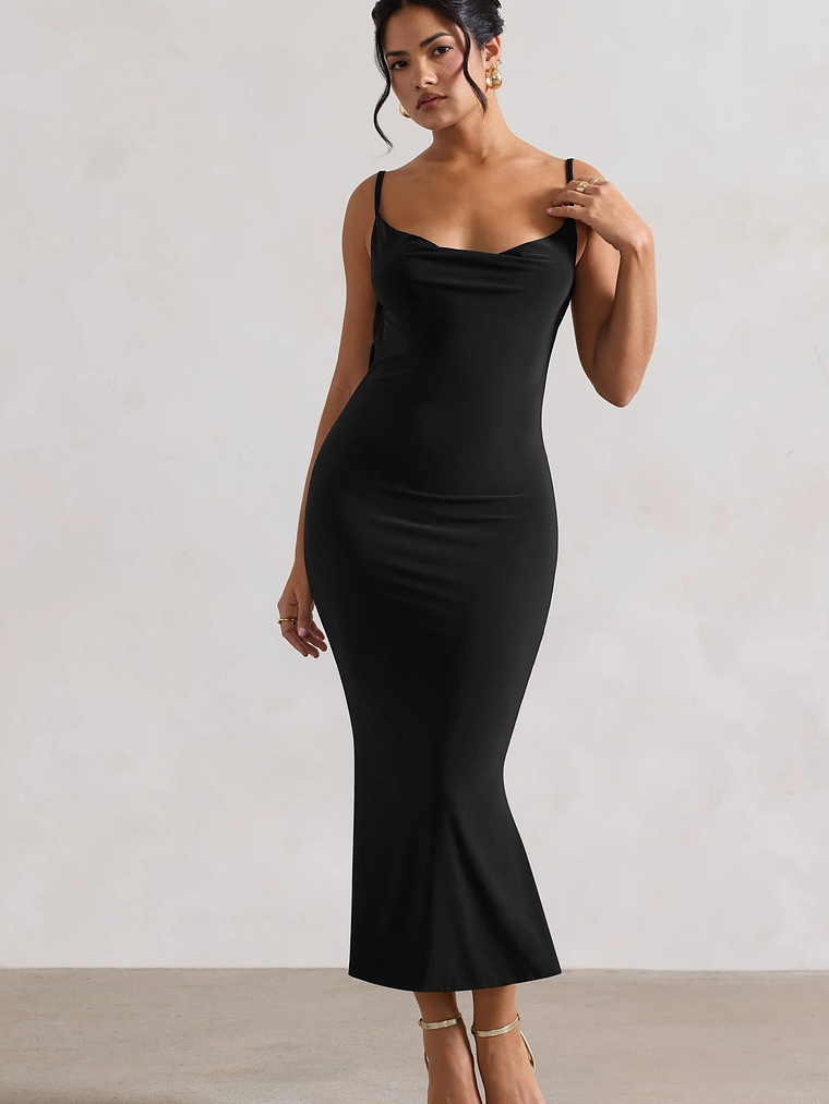 Addison | Black Cowl-Neck Open-Back Midi Dress With Lace 3