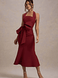 Aman | Berry Halter-Neck Midi Dress With Oversized Bow - thumbnail 3