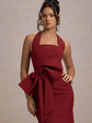 Aman | Berry Halter-Neck Midi Dress With Oversized Bow - thumbnail 4