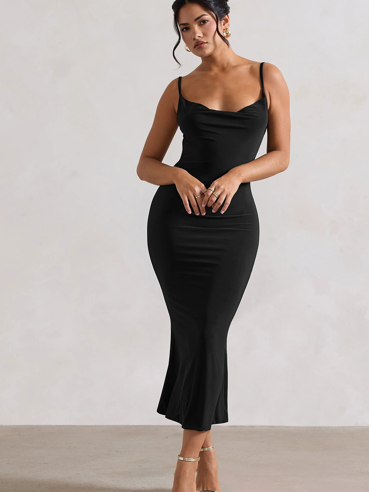 Addison | Black Cowl-Neck Open-Back Midi Dress With Lace 5