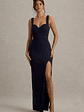 Ashburn | Navy Strappy Sweetheart Split Maxi Dress - thumbnail 5