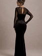 Ashby | Black Velvet Embellished Square-Neck Split Maxi Dress - thumbnail 2
