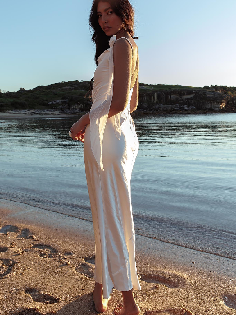 Afterglow Backless Cowl Neck Maxi Dress Off White 2