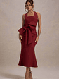 Aman | Berry Halter-Neck Midi Dress With Oversized Bow - thumbnail 6