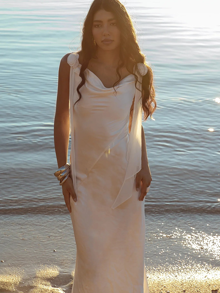 Afterglow Backless Cowl Neck Maxi Dress Off White 4