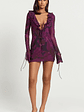 Alesya Mini Dress Ruffle Plunge Neck Long Sleeve Tie Detail Dress in Royal Adeana - thumbnail 1