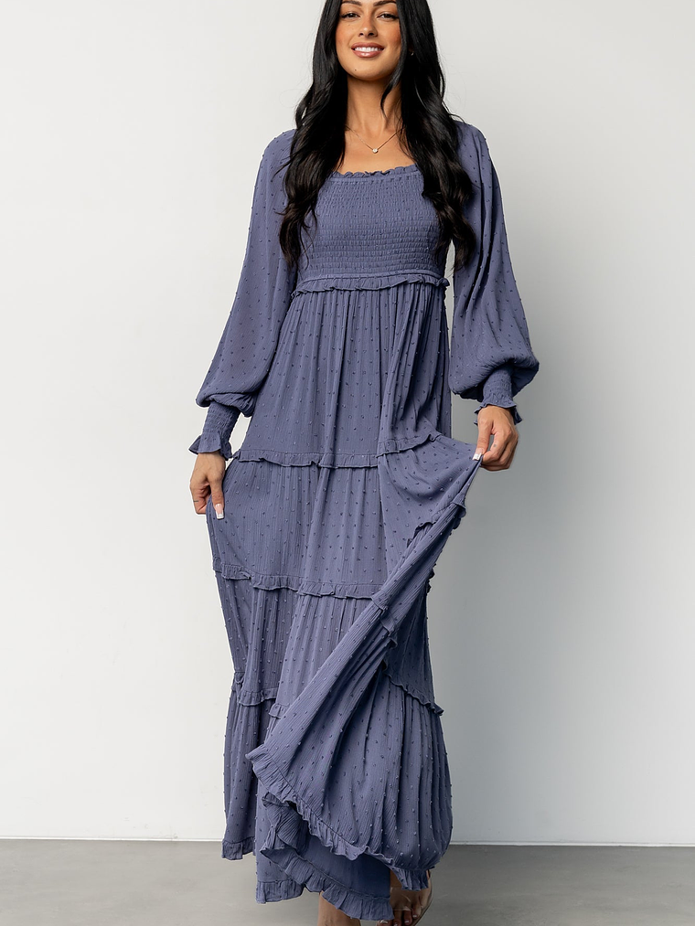 Amanda Smocked Dotted Maxi Dress | Dusk Blue 1