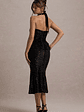 Adee | Black Sequin Velvet Halter-Neck Midi Dress With Bow - thumbnail 2