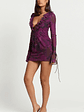 Alesya Mini Dress Ruffle Plunge Neck Long Sleeve Tie Detail Dress in Royal Adeana - thumbnail 2