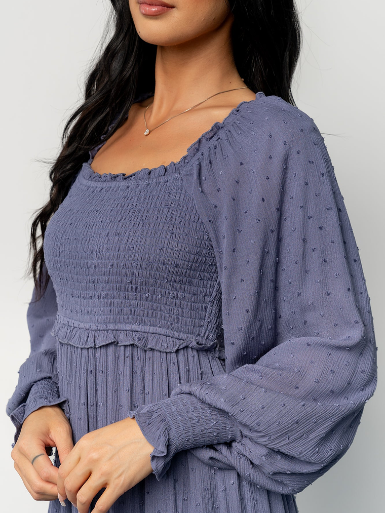 Amanda Smocked Dotted Maxi Dress | Dusk Blue 2