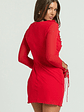 Alesya Mini Dress Ruffle Plunge Neck Long Sleeve Tie Detail Dress in Red - thumbnail 6