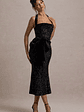 Adee | Black Sequin Velvet Halter-Neck Midi Dress With Bow - thumbnail 4