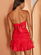 Annabella Strapless Tied Back Frill Hem Mini Dress Red - thumbnail 2