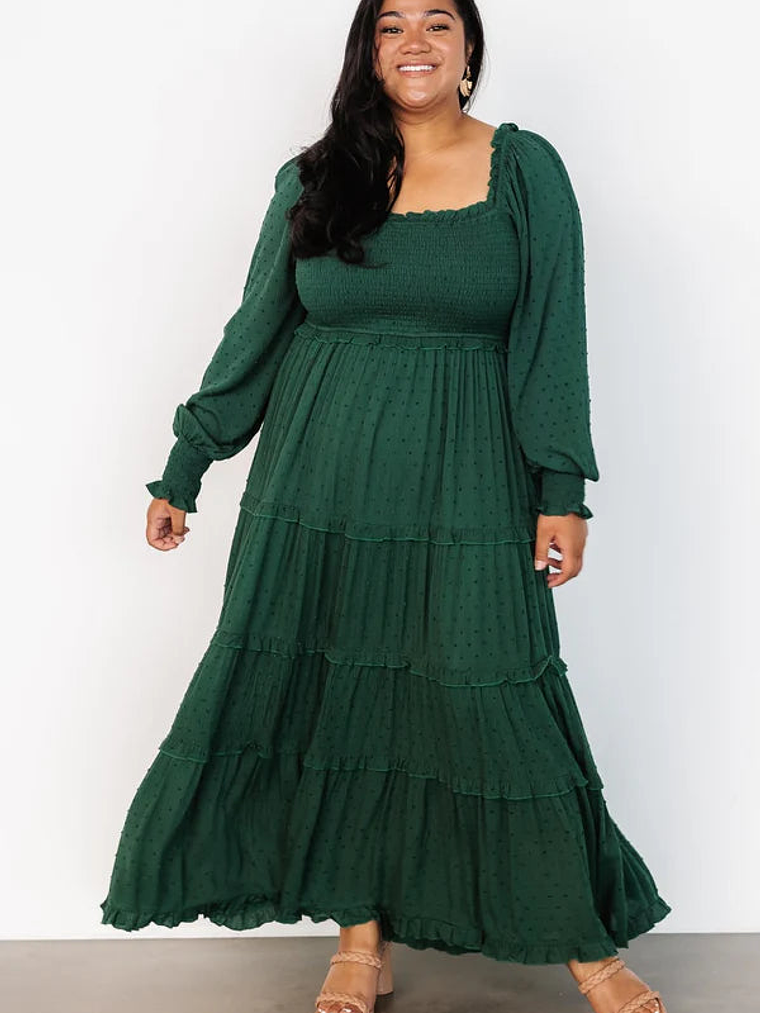Amanda Smocked Dotted Maxi Dress | Evergreen 2