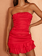Annabella Strapless Tied Back Frill Hem Mini Dress Red - thumbnail 4