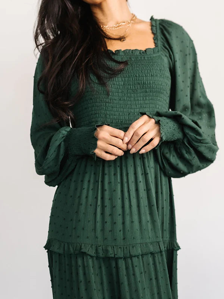 Amanda Smocked Dotted Maxi Dress | Evergreen 3