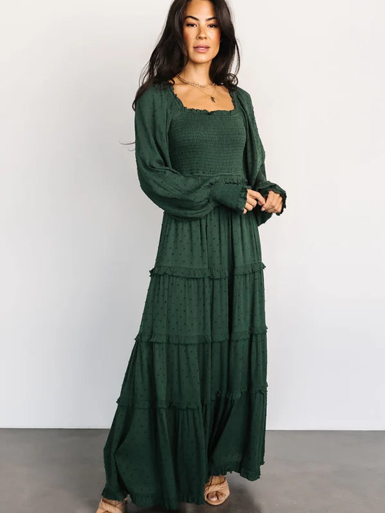 Amanda Smocked Dotted Maxi Dress | Evergreen 5