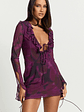 Alesya Mini Dress Ruffle Plunge Neck Long Sleeve Tie Detail Dress in Royal Adeana - thumbnail 3