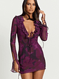 Alesya Mini Dress Ruffle Plunge Neck Long Sleeve Tie Detail Dress in Royal Adeana - thumbnail 4