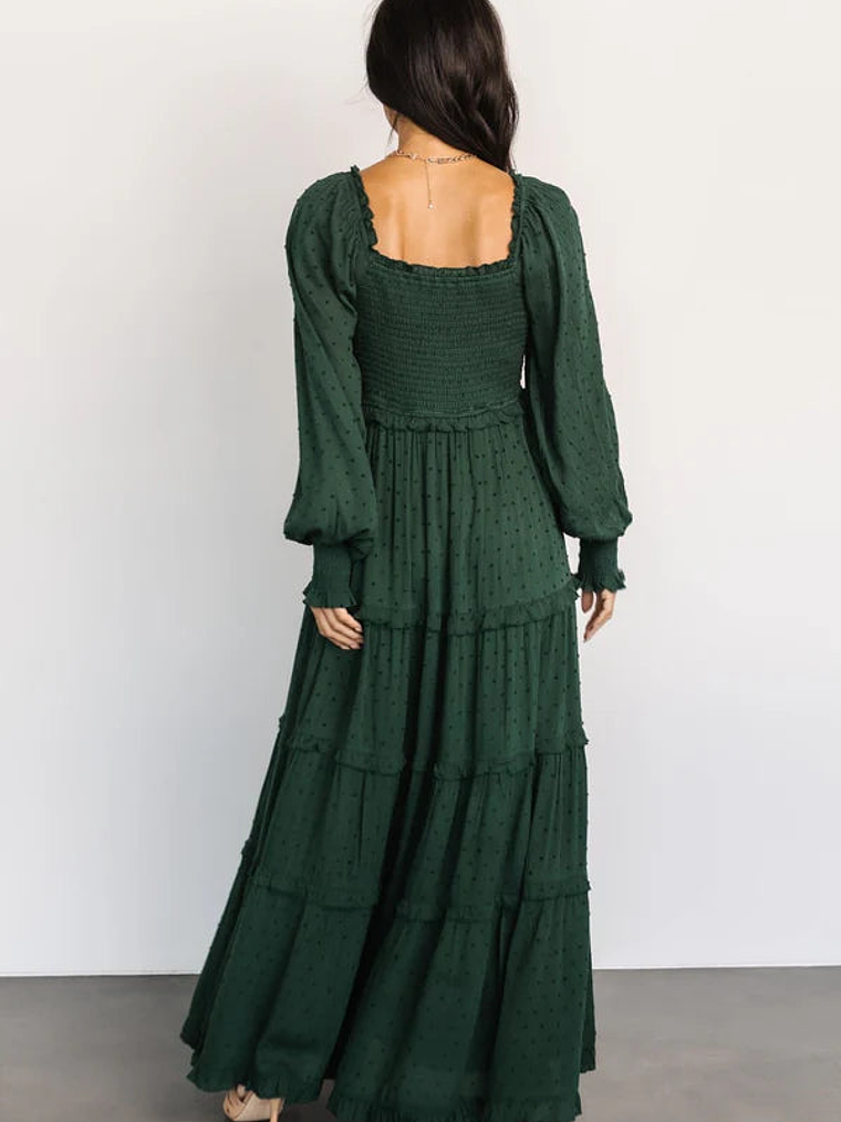 Amanda Smocked Dotted Maxi Dress | Evergreen 7