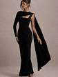 Ashini | Black One-Sleeve Maxi Dress With Cape - thumbnail 1