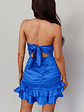 Annabella Strapless Tied Back Frill Hem Mini Dress Royal Blue - thumbnail 3