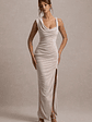 Analissa | Champagne Asymmetric Draped Maxi Dress With Split - thumbnail 1