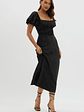 Allianna Puff Sleeve Lace Waist Midi Dress Black - thumbnail 1