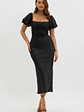 Allianna Puff Sleeve Lace Waist Midi Dress Black - thumbnail 3