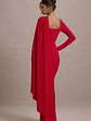 Ashini | Red One-Sleeve Maxi Dress With Cape - thumbnail 2