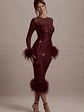 Afterglow | Port Sequin Long-Sleeve Midi Dress With Feather Trims - thumbnail 6