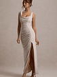 Analissa | Champagne Asymmetric Draped Maxi Dress With Split - thumbnail 4