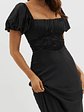 Allianna Puff Sleeve Lace Waist Midi Dress Black - thumbnail 4